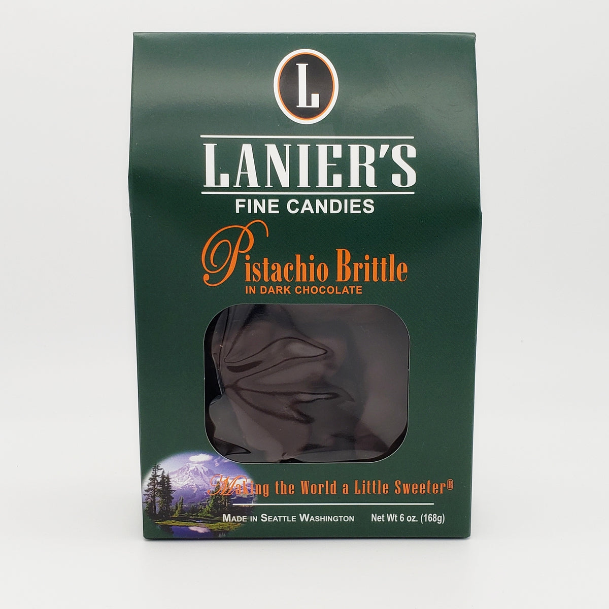 Dark Chocolate Pistachio Brittle 6oz Lanier's Fine Candies