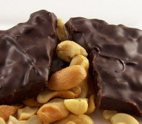 Photo of brittle covered in dark chocolate